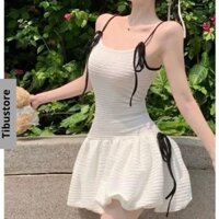 Váy Hai Dây Đính Nơ Đuôi Bí Phồng Đầm Body Ôm Dáng Form Bồng Hở Lưng Siêu Xinh Hottrend Mùa Hè Đi Biển