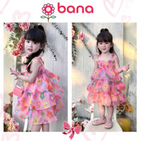 Váy hai dây họa tiết hoa mùa hè cho bé gái Bananè Kids, Đầm xòe nhiều tầng họa tiết chun ngực siêu đáng yêu - D20H