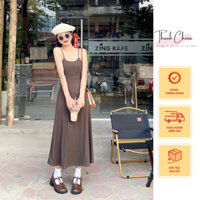 Váy hai dây nữ dáng xòe ôm body chất thun co giãn freesize phong cách basic dễ phối đồ