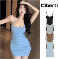 Váy hai dây ôm body trơn basic nóng bỏng nữ Ciberti
