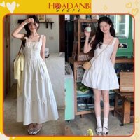 Váy hai dây Trắng Ly Eo Chun Lưng Dễ Mặc 2 Form Ngắn Dài Cá Tính Hoadanbistore