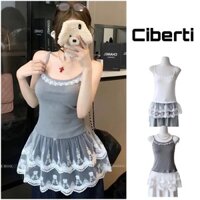 Váy hai dây viền ren bèo xếp tầng nữ nhẹ nhàng Ciberti