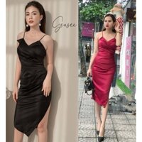 Váy hai dây xẻ đùi (ẢNH THẬT) VC046B8 Màu Đỏ, Đen size S, M, L. Chất Vải nhập khẩu từ Nhật, thoáng mát hút mồ hôi