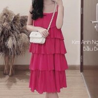 Váy Hai Dây Za.Ra Màu Hồng Đầm 2s Nhiều Tầng Dập Xếp Ly Dáng Xuông