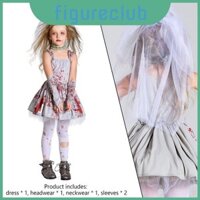Váy Halloween Cho Bé Gái Kinh Dị Màu Xám Máu Ma Cô Dâu Trang Phục Có Ren Váy Tulle Và