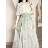 Váy Hanfu mùa hè cho phụ nữ 2025, váy mới, váy mặt, phong cách Trung Quốc mới hàng ngày, bộ khăn choàng cải tiến màu xanh lá cây