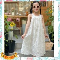 Váy hè bé gái, Đầm trắng cho bé 1-10 tuổi thêu hoa tinh xảo hàng thiết kế vải thô boil mềm mát