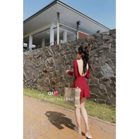 váy hở lưng gân trung có mút kèm quần dáng xoè đuôi cá tay dài noel màu đỏ