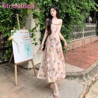 Váy hoa bướm Váy trơn kiểu Pháp dành cho nữ Váy cổ chữ V dài