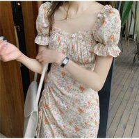 💓VÁY HOA CAM RÚT XẺ BÊN