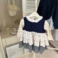 Váy hoa chắp vá ngọt ngào cho bé gái phong cách Hàn Quốc mùa xuân hè, quần áo trẻ em Hàn Quốc, váy tank ren cho trẻ em