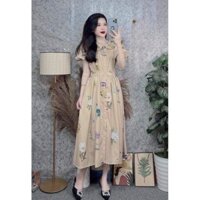 Váy hoa cổ bèo, dáng xòe chất vải thô hàng thiết kế đẹp, váy hoa dài xòe, đi chơi