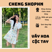 Váy hoa cổ bèo xinh xắn, váy liền thân xếp li nhẹ nhàng đáng yêu VL16