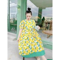Váy hoa, đầm bầu tay bồng dáng rộng hoa vàng công sở sang chảnh