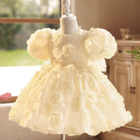 Váy Hoa Hồng Kem Bồng Bếnh Xinh Xắn Cho Bé