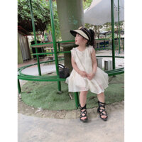 váy hoa hồng kem tơ hàn cho bé gái