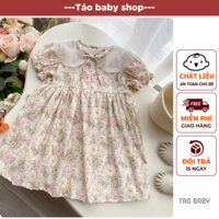 Váy hoa hồng phối diềm cổ phong cách tiểu thư cho bé gái 5-15kg, Váy tiểu thư cho  bé.