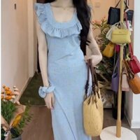 Váy hoa màu xanh nhẹ nhàng dành cho nữ Váy đi nghỉ bên bờ biển mới