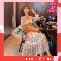 Váy Hoa Nhí Bèo Cổ Sơ Mi Váy Maxi Chân Cá MS158 👗 *