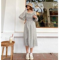 váy hoa nhí cổ vuông viền ren chun ngực eo Ulzzang style 🌸 VKE 9152-2 -3 Hàng Quảng Châu  ྇