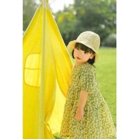 Váy hoa nhí hai màu xanh và vàng hở sau lưng