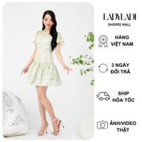 Váy hoa nhí ngắn xanh lá LADYLADI cổ tròn 2 lớp chất tơ mềm mịn DA213