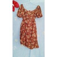 váy hoa nhí tay bồng màu cam đất