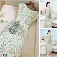 Váy hoa nhí thiết kế cổ thuyền hoa eo tôn body nóng bỏng đi tiệc đi biển DVC V4991