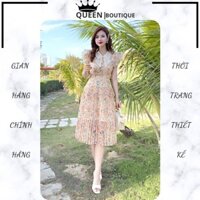 Váy hoa nhí tiểu thư chất voan xếp ly duyên dáng, Đầm nữ sát lách trẻ trung phù hợp đi chơi, dự tiệc, công sở,...