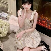 Váy hoa nụ cho bé gái kiểu Pháp Pinxin, dây đeo nơ ngọt ngào, váy chấm bi, váy ôm eo, phong cách Nhật Bản, váy công chúa giảm tuổi tác