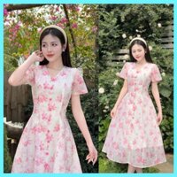 Váy hoa thiết kế cổ V đính cúc bọc dịu dàng - XU XU SHOP - Đầm nữ mùa hè đi biển đi chơi cực xinh vải voan tơ mềm mịn