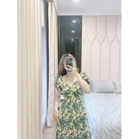 VÁY HOA XANH PHỐI HOẠ TIẾT VÀNG CHO NỮ