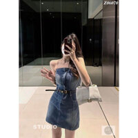 VÁY JEAN CÚP NGỰC NGẮN KÈM ĐAI