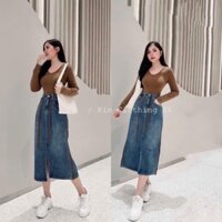 VÁY JEAN DÀI XẺ TRƯỚC CHẠY DÂY hai bên - G5L phần chân váy jeans - quần áo mữ hottrend