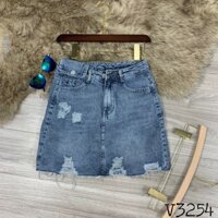 💟Váy Jeans Cạp Cao Phối Kiểu💟 Túi Hộp Mài Rách Ăn Gian Chiều Dài Chân V3254