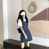 Váy jeans dạng yếm dáng lỡ ôm người siêu xinh