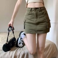Váy Kaki Túi Hộp Vuông Hàn Quốc Nữ Trẻ Trung Năng Động Cá Tính