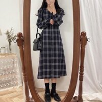 VÁY KẺ caro Ulzzang dáng dài phong cách Hàn quốc
