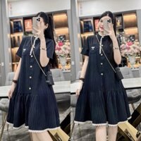 Váy kẻ Chân Ren Thiết kế Cổ Tầu Sang Trọng Thanh Lịch Đầm CHo Mẹ Bầu Siêu Đẹp