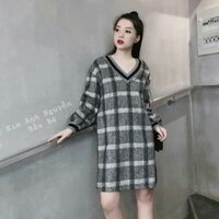 Váy kẻ dạ cổ len