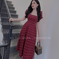 Váy kẻ đỏ dáng dài