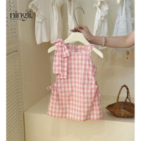 Váy ke nơ vai ( kẻ caro hồng siêu xinh)