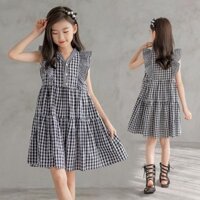 Váy kẻ vai bèo cho bé gái size đại Thời trang trẻ em BEESHOP H23027