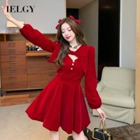 Váy khăn choàng Giáng sinh màu đỏ thiết kế thời trang nữ IELGY