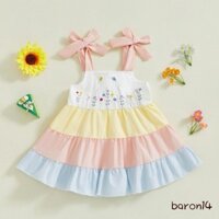 Váy không tay cho bé gái tập đi Thêu hoa thông thường Dây buộc sọc cầu vồng Dây đeo chữ A cho quần áo dễ thương