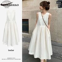 Váy không tay trắng kiểu Pháp Tea Break phong cách Hàn Quốc