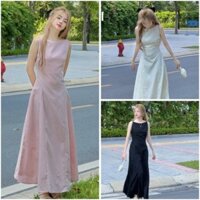 Váy Laly Dress Tiểu Thư Dáng Dài Thiết Kế Cổ Thuyền, Đầm Babydoll ôm eo sang chảnh đi đu lịch