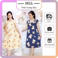 Váy lanh bầu sát nách, đầm bầu vải lanh mát mẻ nhiều họa tiết xinh xắn