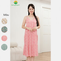 Váy lanh nữ dáng xuông họa tiết thời trang gia đình VT  V01.2402