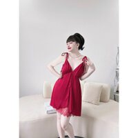 Váy latin 2 dây xẻ tà trước phối ren - Sỉ váy ngủ tại Bình Dương (V9565)